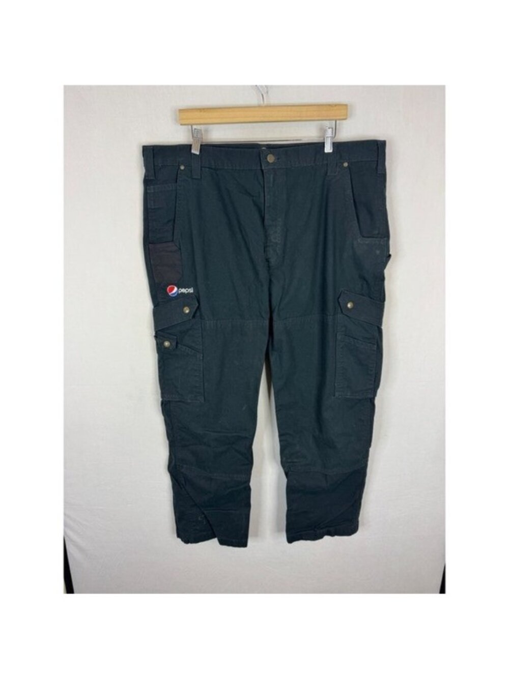 Carhartt B342 Pepsi Logo Relaxed Fit Ripstop Cargo Work Pants Black 42x30